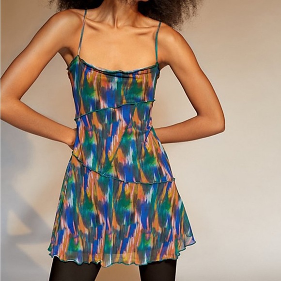 Urban Outfitters Moxie Multi Mesh Mini Slip Dress Medium - Picture 1 of 5